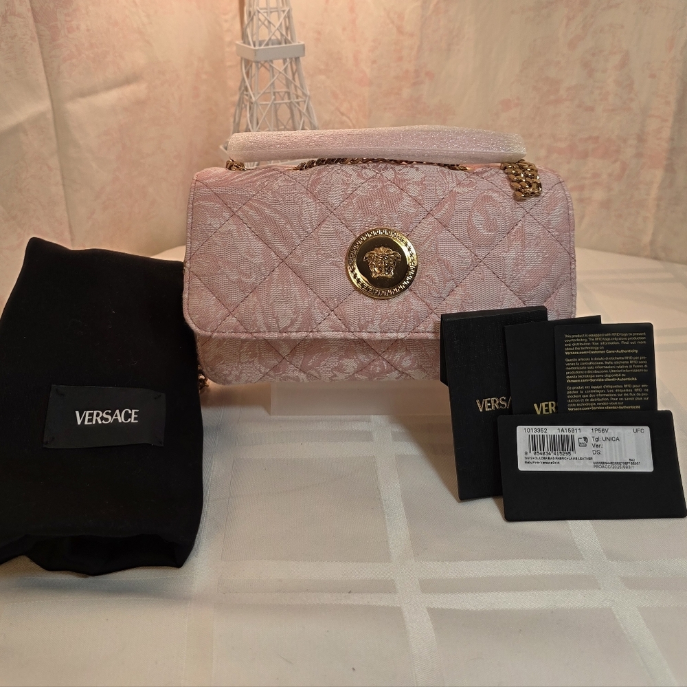 Versace Jacquard Pink Quilted Shoulder Bag. NWT And Dustbag